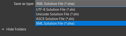 Visual Studio New file format slnx